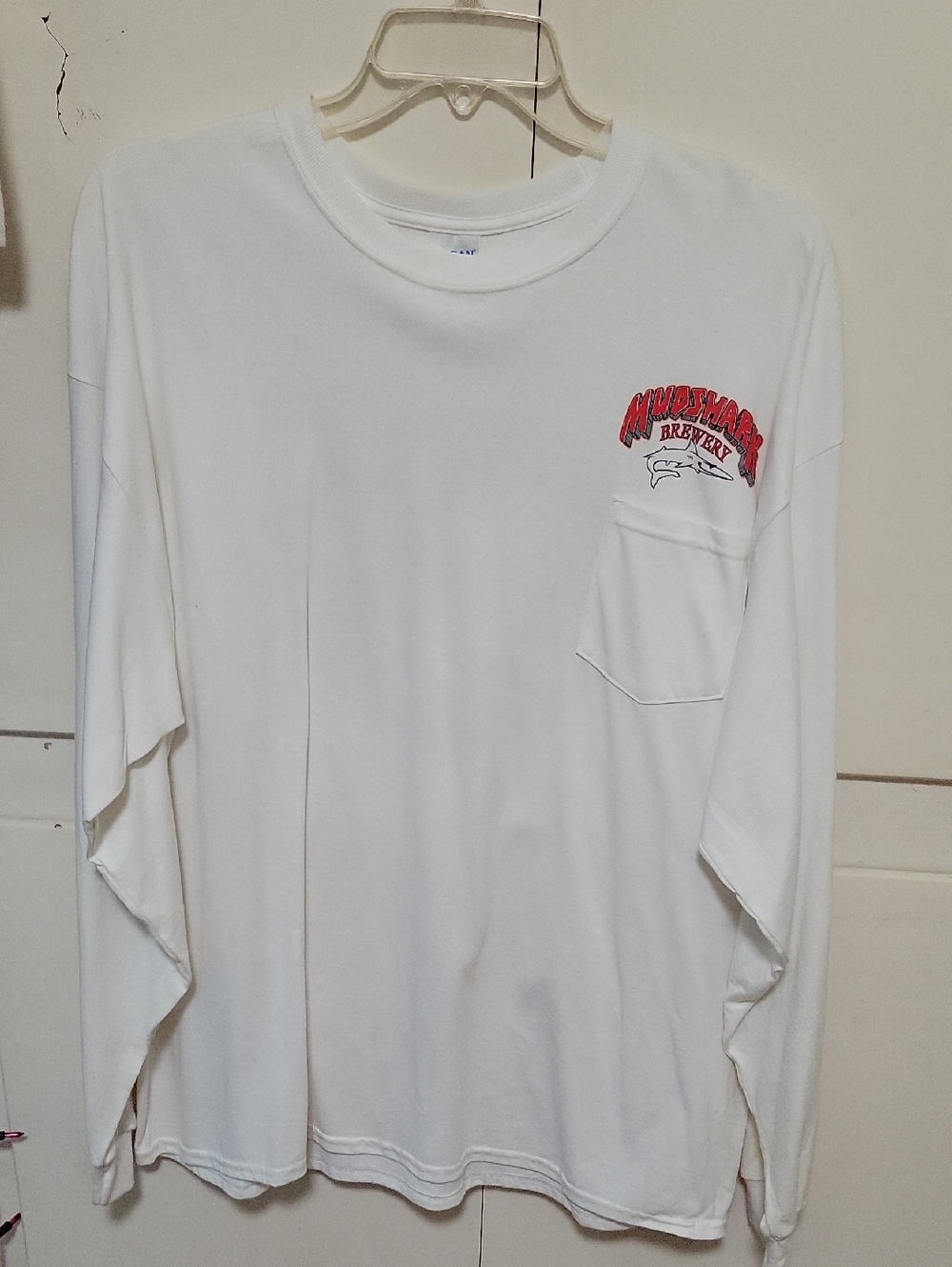 Gildan White Crew Neck Tee with Blue Logo Tag
